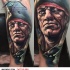 Modern style colored leg tattoo of creepy looking pirate