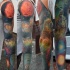 Tatuaje en el brazo completo , cosmos fantástico multicolor