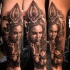 Mystical creepy looking forearm tattoo of woman with crown