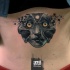 Mystical new school style demonic woman face tattoo on back