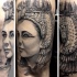 Natural looking big beautiful Egypt woman tattoo combined with various birds