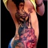 Natural looking colored beautiful side tattoo of geisha in beautiful dress