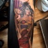 Neo japanese style colored sexy geisha tattoo on arm
