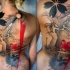 Neo japanese style colored whole back tattoo of beautiful flowers and tree