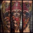 Neo traditional style colored arm tattoo of evil raccoon with pizza slice
