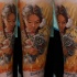 New school style colored arm tattoo of Indian girl with little kitten