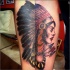 New school style colored forearm tattoo of Indian woman with arrows