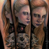 New school style colored Gothic woman portrait with animal skull