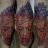 New school style colored leg tattoo of woman with grapes