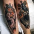New school style colored legs tattoo of various animals skulls