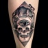 New school style colored tattoo of interesting picture with human skull and eye