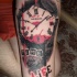 New school style colored tattoo of clock with lettering