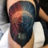 New school style illustrative shoulder tattoo of bulb with human brains