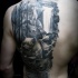 Nice detailed natural looking black and white wild life animals tattoo on back