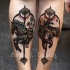 Nice looking illustrative style arm tattoo of various animals