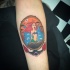 Old CartoonAltes Cartoon Meerjungfrau Tattoo am Unterarm mit Anker und Seil