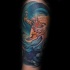 Old cartoon style colored arm tattoo of fantasy Egypt God