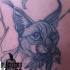 Tatuagem de tinta preta à procura antiga de caracal com passarinho