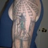 Oldschool farbiges Schulter Tattoo von Anubis Gott und antikem Tempel