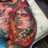 vecchia scuola colorato vampiro aggrassivo tatuaggio  di James Tex su spalla