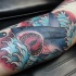 Old school style big evil looking shark tattoo on forearm