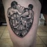 Oldschool Stil Zirkus Boxerkämpfer eingerahmtes Oberschenkel Tattoo