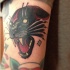 Old school style colored arm tattoo of roaring black panther with stars