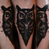 Old school style colored leg tattoo of owl with star