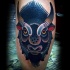 Old school style colored tattoo of grunting ox head