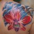Tatuaggio grande sulla spalla l'orchidea & il colibri