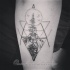 Original designed black ink arm tattoo of big tree with geometrical figures