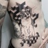 Tatuagem de lado estilo ponto original de gato bonito com ornamentos geométricos
