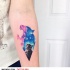 Original shaped colored forearm tattoo of cat