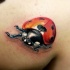 Tatuaggio realistico 3D sul deltoide la coccinella
