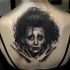Realism style black ink Edward scissors-hands portrait tattoo on back