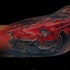 Realism style colored biceps tattoo of classic car