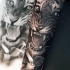 Realism style colored forearm tattoo of roaring tiger