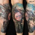 Realism style colored leg tattoo of ancient tribes woman