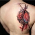 Realism style colored scapular tattoo of human lungs