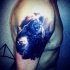 Realism style colored shoulder tattoo of evil werewolf