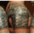Realism style colored shoulder tattoo of medieval armor