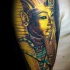 Realism style colored shoulder tattoo of Egypt statue