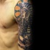 Realism style colored shoulder tattoo of Egypt statue