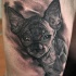 Realism style very detailed thigh tattoo of Egypt cat