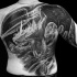 Realism style very detailed whole back tattoo of dragon with big wings