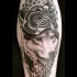 realistico lupo con maschera lupo patchwork tatuaggio