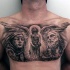 Religious style chest tattoo of angel and old people