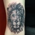 Tatuaje de tinta negra separada de la cara del león