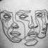 Simple black ink thigh tattoo of various masks