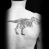 Simple black ink upper back tattoo of typical dinosaur skeleton